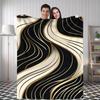 1pc Modern Abstract Ripple Throw Blanket - Black & Golden Accent Design, Soft Flannel All-Season Warmth for Home, Office, Campin