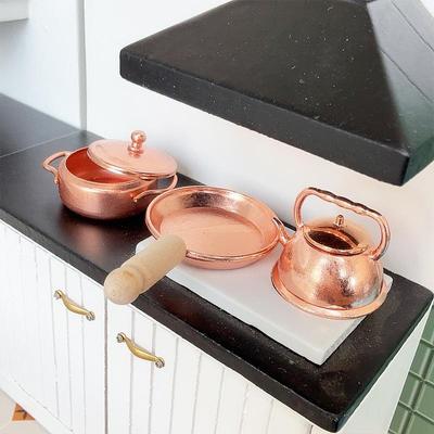 1/12 Dollhouse Frying Pan Soup Pot Kettle Set Doll Home Kitchen Cookware Decoration Dolls House Living Scene Accessories