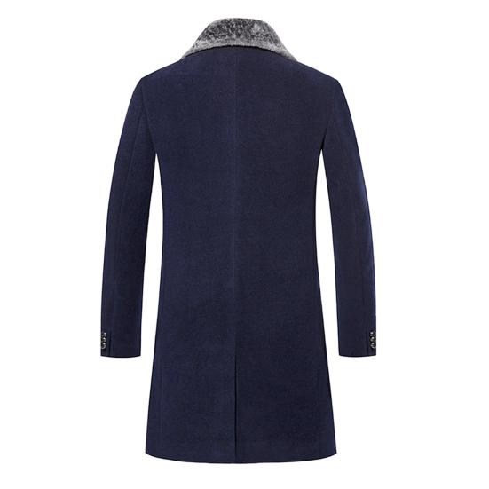 Men Business Jacket Medium Length Single-breasted Solid Color Plush Collar Autumn Winter Woolen Coat Windbreaker Streetwear