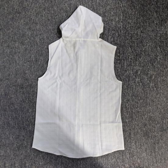 Men Hooded Zip-up T-Shirt Jacquard Sleeveless Hoodie Tee Stylish Textured Summer Tank Top for Gym Street Party Holiday