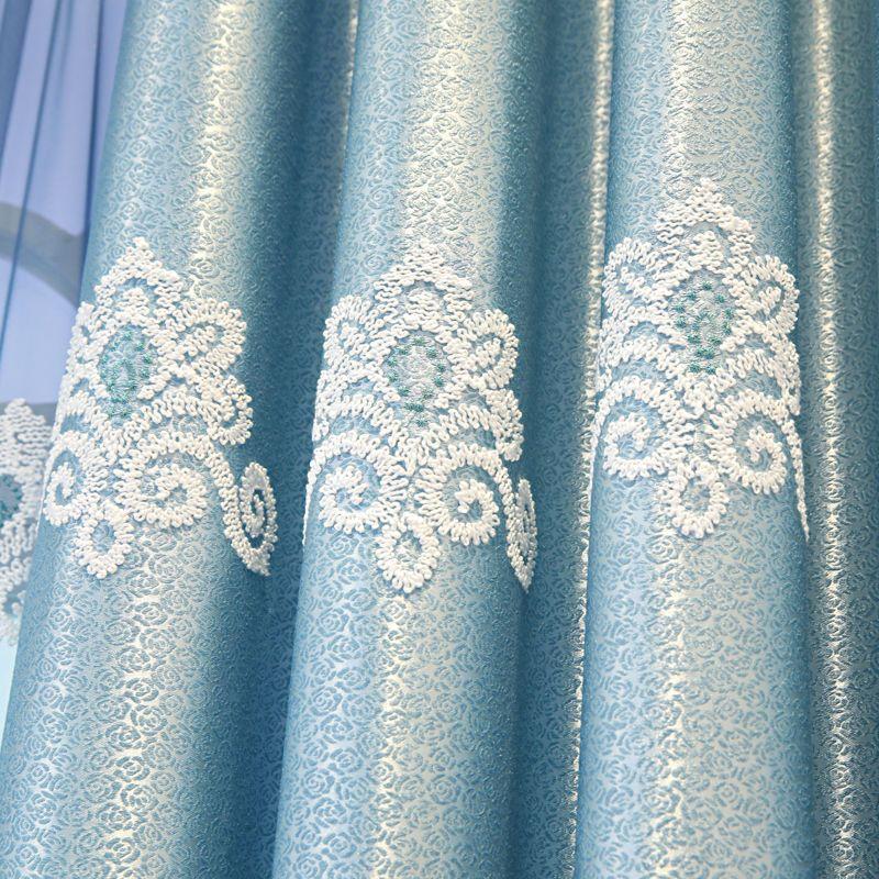 Europeisk stil broderade gardiner vardagsrum balkong solskydd genomskinliga gardiner hängda färdiga mörkläggningsdörrgardin