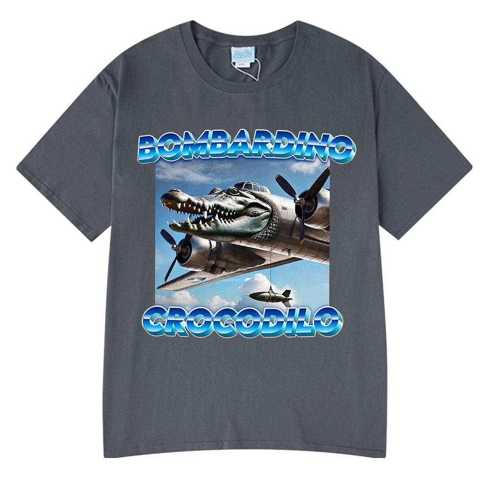 Bombardiro Crocodilo T-shirt Italian Brainrot Funny Meme Crocodile Plane Bomber Graphic T Shirt Men Women Cotton Casual T-shirts