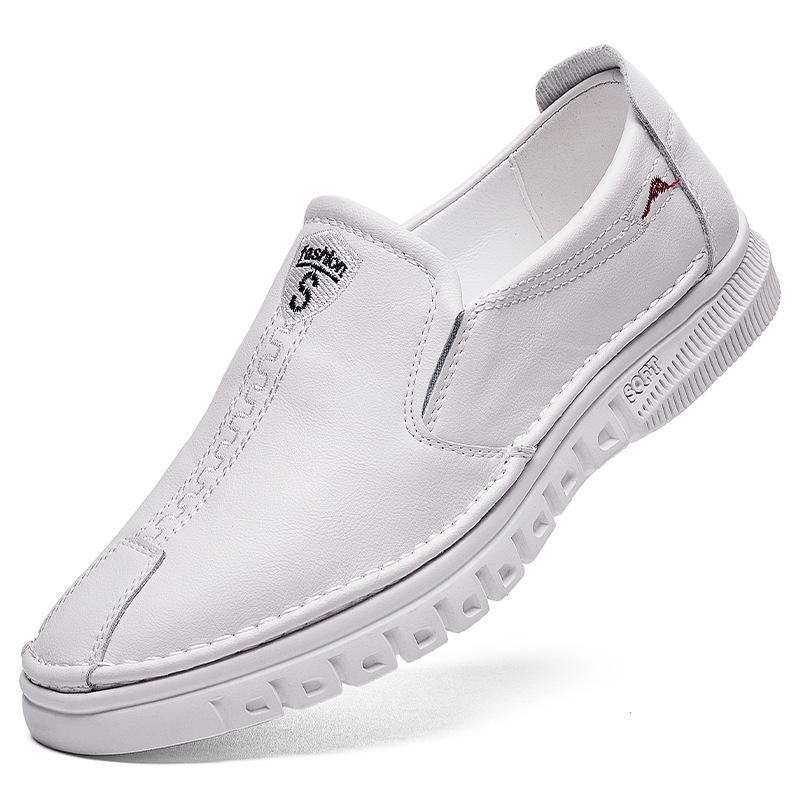 2025 Frühling und Herbst Herren Handgenähte Lässige Lederschuhe Herren Leder Atmungsaktive Bequeme Fahrschuhe Weiß 9557
