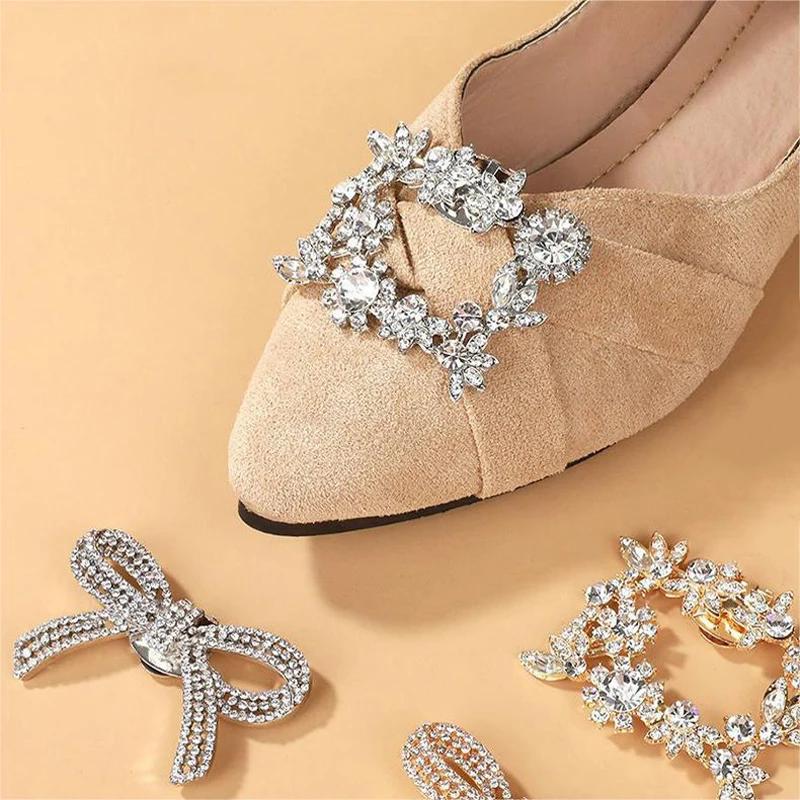 2Pcs High Heels Metal Decoration Buckle Removable Luxury Rhinestone Butterfly Shoe Buckle Vamp Decoration Toe Accessory