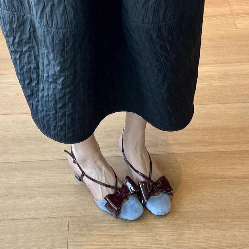 Fashion Bow High Heels Women's Sandals Mary Jane Shoes Summer 2025 Elegant Dress Chunky Shoes Woman Slippers Slingback Sandalias