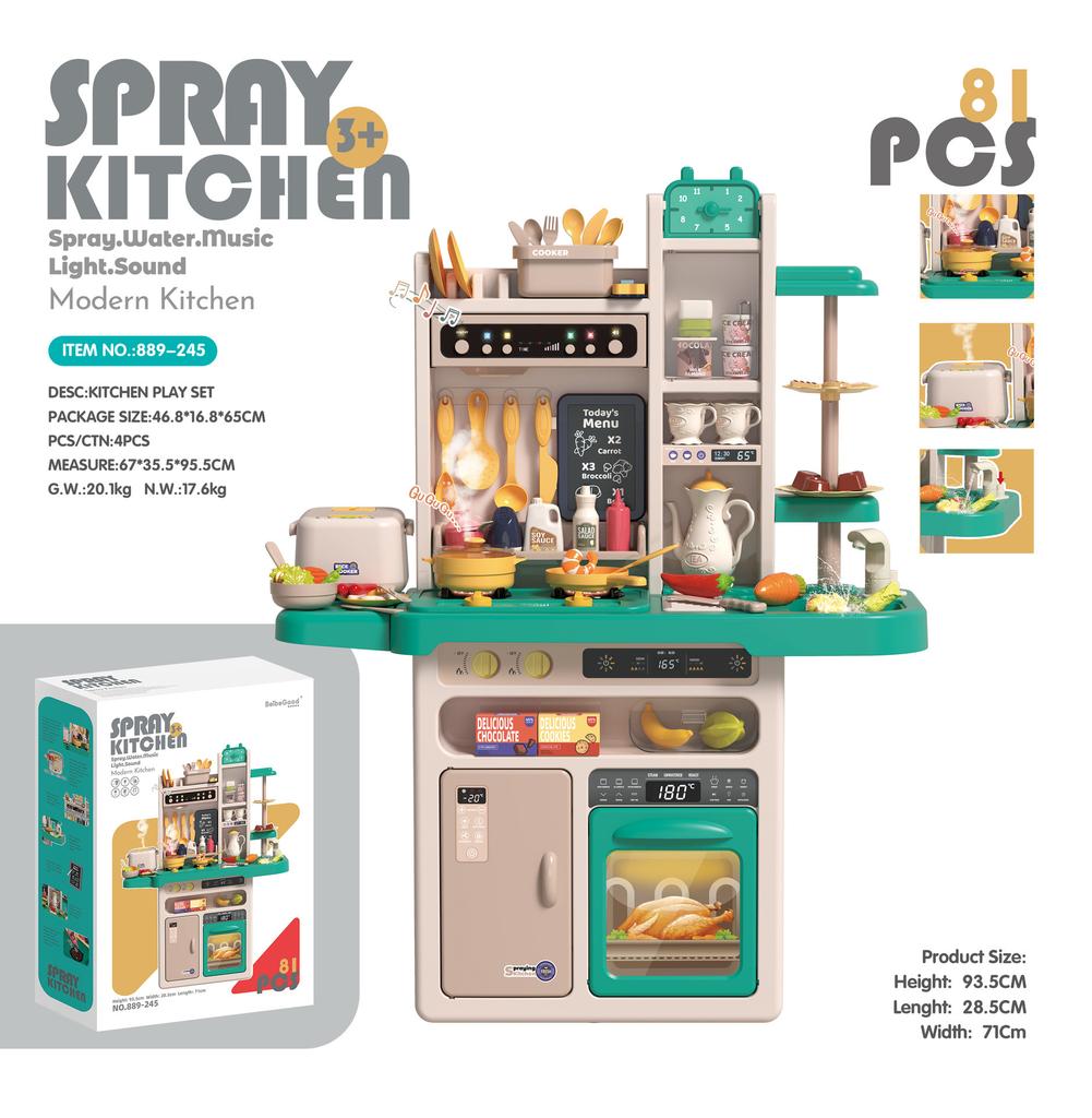 Playing House Children'S Light Music 93Cm Steam Outlet Water Spray Kitchen Cooking Utensils Table Set Toys