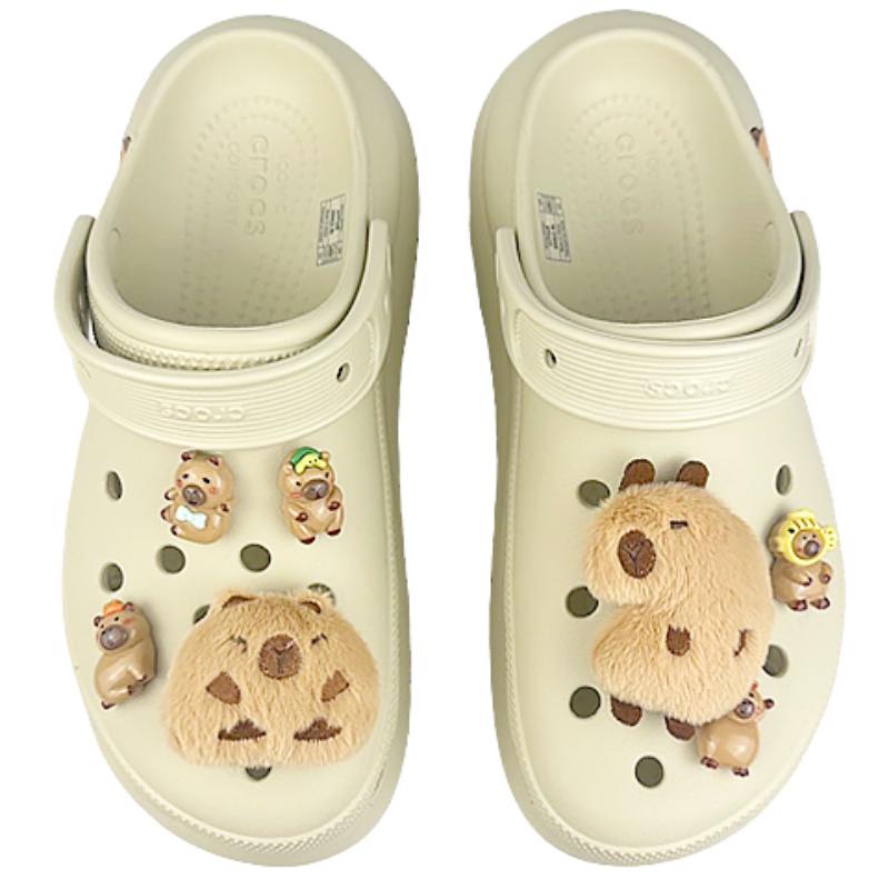Crocs Crush Clog BNK Capybara Plush Round Figure Pig Gate Forever Cute Cute Lazy Hole Shoes Unisex Same White Rice Dumplings