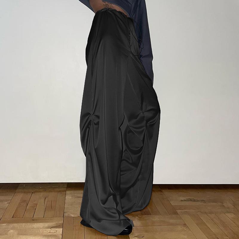 European and American Solid Color Vertical Feeling Floor Dragging Satin Trendy Loose Casual Pants