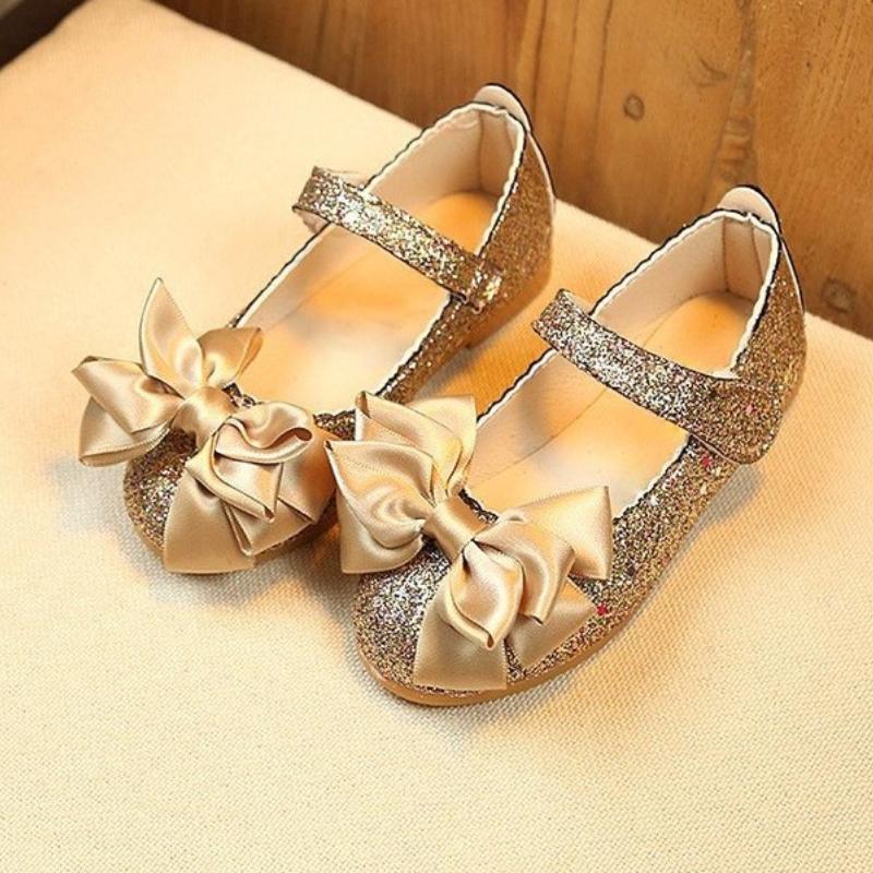 Girls Shoes Fashion Sequin Kids Princess Shoe Bow Shallow Single Shoe Soft Sole Children Flats Toddler Party Wedding Shoes 21
