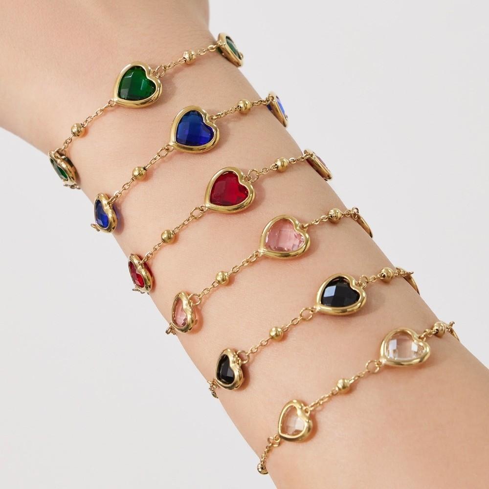 Colorful Heart-shaped Jewelry Set Vintage Earrings Hand Chain Waterproof Heart Glass Necklace  Gift