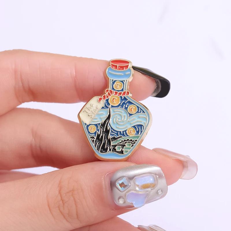 Classic Oil Painting Created By Van Gogh Enamel Pins Starry Moon Night Sunflower Waves Brooches Lapel Badge Art Painting Jewelry