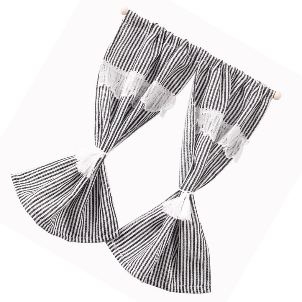 Fabric Miniature Dollhouse Window Curtain with Stripe Pattern Design For 1/12 Model Dollhouse Scene Decoration Accessory