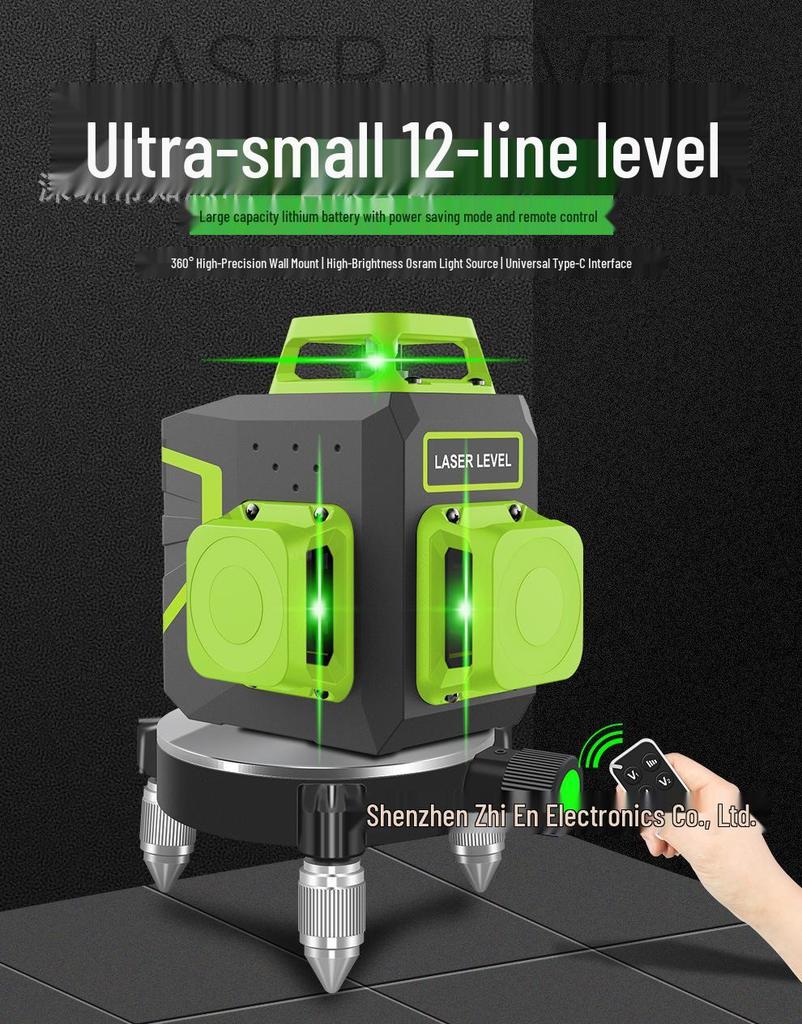 12-Line High-Precision Green Laser Level with Strong Infrared Light & Auto-Leveling