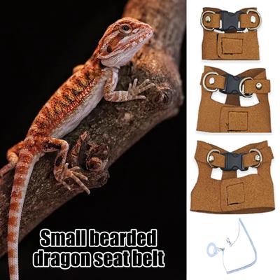 Yousheng Bearded Dragon Harness And Leash Set Faux Leather Reptile Lizard Harness with Retractable Leash Small Animal Traction Rope Walking Vest