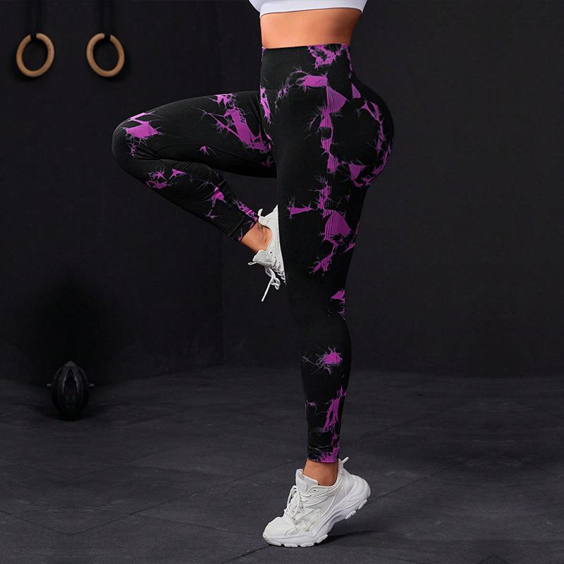 European & American Women’s High Waist Tie-Dye Seamless Yoga Pants - Peach Hip Lift & Shaping