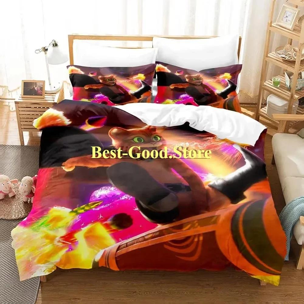 Wolf PUSS IN BOOTS Bedding Set Printed Bed Set With Pillowcase Bed Duvet Cover Soft Single Double Queen Super King Size