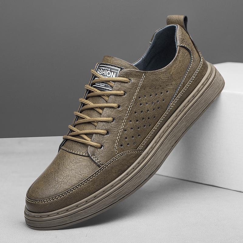 Mode Sommer Hohle Atmungsaktive Lederschuhe Luxus Freizeitschuhe Outdoor Herren Sneaker Skateboard Herrenschuhe Echtes Leder Ballerinas Herren