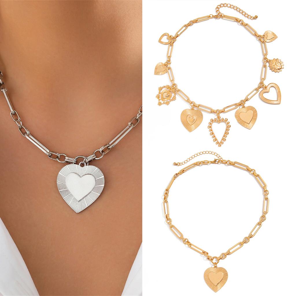 Elegant Geometric Heart Pendant Necklace Handmade Choker Adjustable Length Clavicle Chain Jewelry for Women Girls