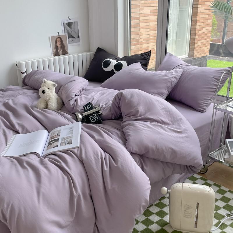 Solid Plain Twin Full Queen Soft Washed Microfiber Duvet Cover Set 4Pcs with Zipper Closure 1Duvet Cover 1Bed Sheet 2Pillowcases