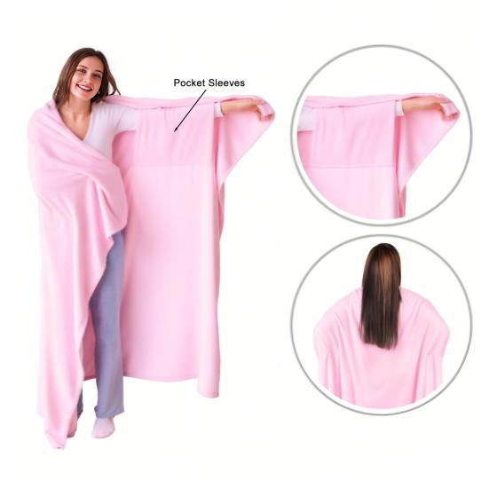 Wearable Blanket for Women Men Soft Plush Blanket with Pocket Sleeves Warm Couch Bed Blanket for Dorm Bedroom Flights