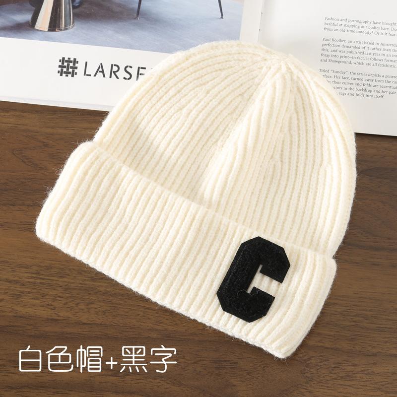 Autumn and Winter Letter Embroidery Big C Student Couple Knitted Hat Outdoor Warm and Cold Wool Hat