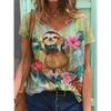 Ladies' Casual Summer Pullover V-neck T-shirt with Floral 3D Printing Short Sleeved Loose Women's Top T-Shirts Women’s