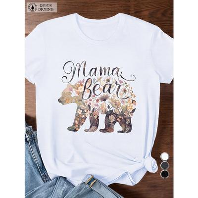 Europäische Größe MAMA BEAR florales Design Damen Sport Kurzarm T-Shirt