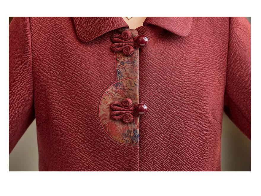 Spring Arrival: Chinese Style Embroidered Woolen Coat for Middle-Aged & Elderly Women - Loose, Stylish Cardigan