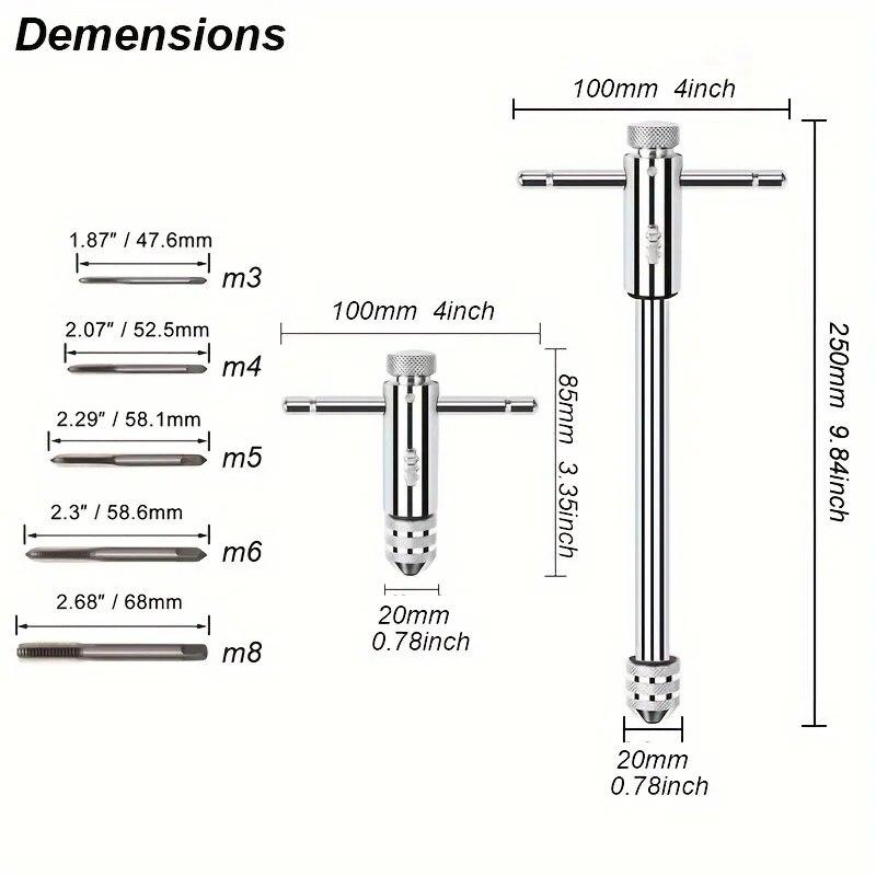 Adjustable T-Handle Ratchet Tap Reamer Hand Manual Holder Wrench M3 M4 M5 M6 M8 Metric Machine Screw Thread Plug T-shaped Tool