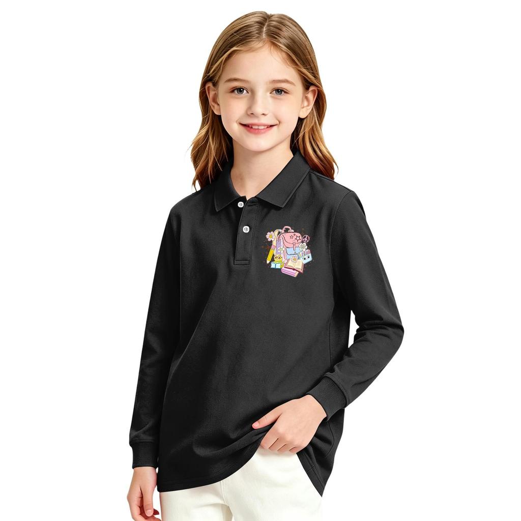 Girls Long Sleeve School Uniform Top Casual Print Shirt for Back to School