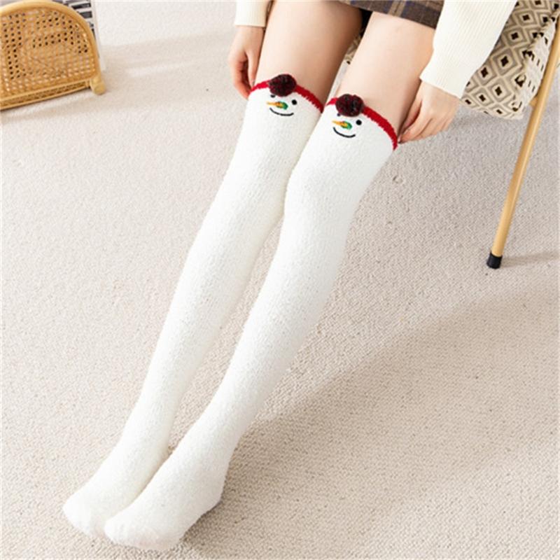 Women's Fuzzy Thigh High Socks Soft Coral Fleece Knee Socks Winter Warm Socks Comfortable over Knee High Socks Xmas-Gift
