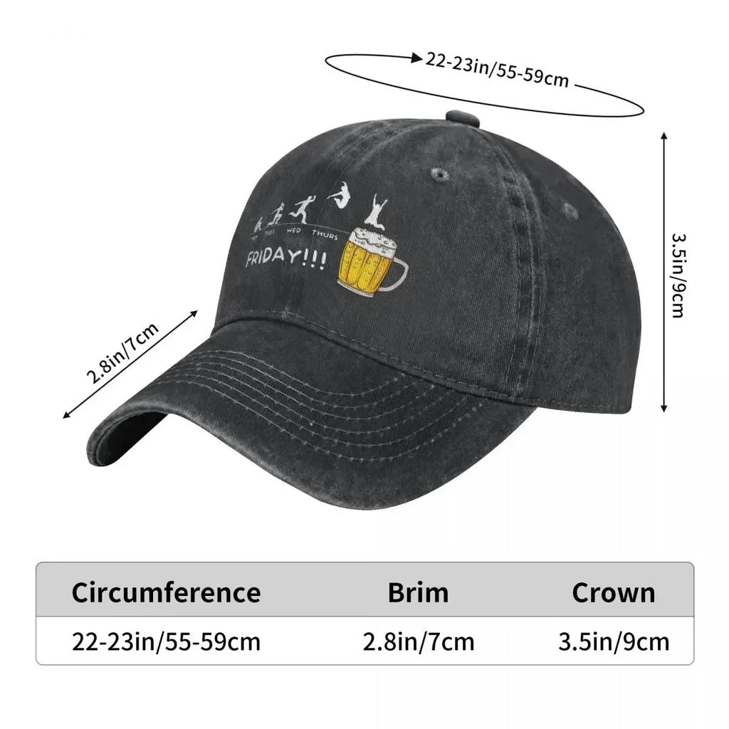 Friday Beer Print Funny Graphic Washed Baseball Cap Trendy Trucker Hat Summer Couple Women Outdoor Sun Sunshade Snapback Cap
