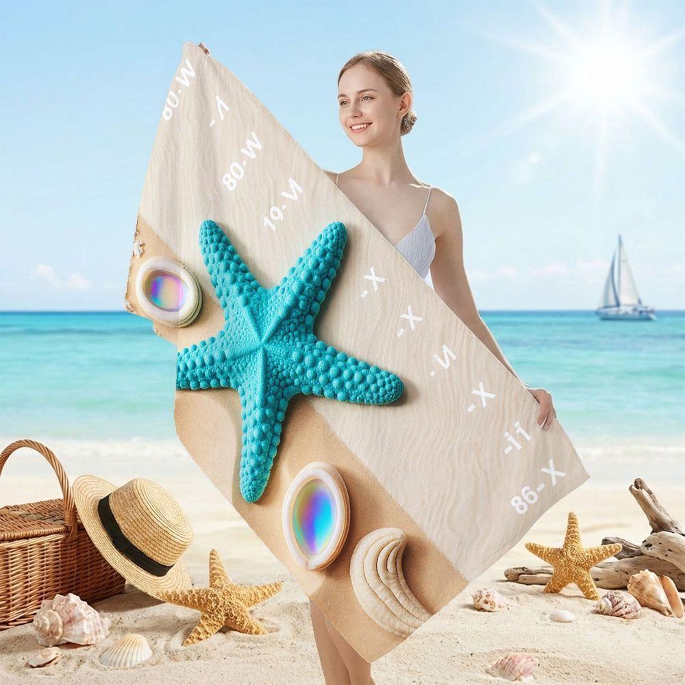 Beach Theme Beach Towel Starfish Shell Printing Microfiber Quick Drying Absorbent Large Bath Towel
