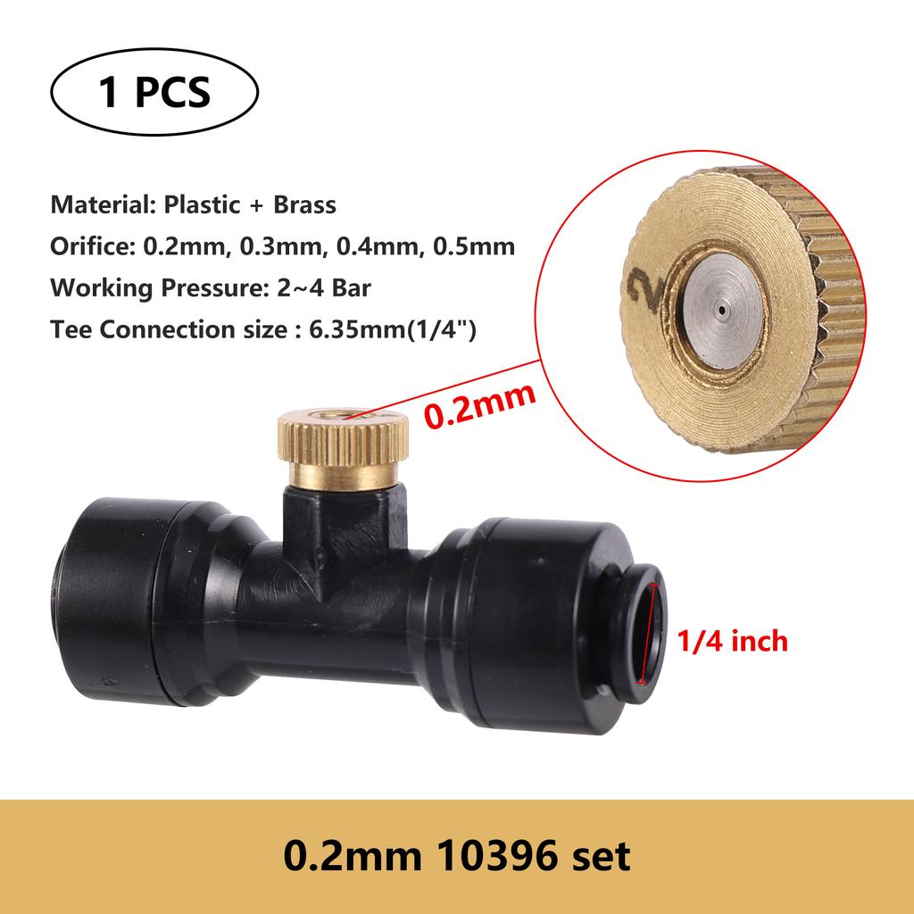 0.2/0.3/0.4/0.5mm Brass Spray Nozzle Atomizing Nozzle Kit for Cooling System 1/4" Tube Low Pressure Garden Yard Atomizing Nozzle
