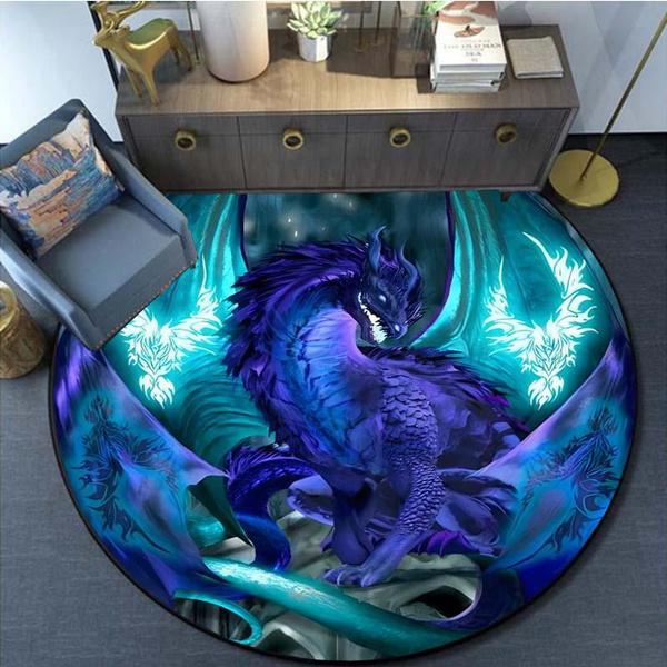 3D-Anime-Drachen-Teppich, runde Matte, Drachen-runder Teppich, runde Teppiche, rutschfester Teppich für Wohnzimmer, Schlafzimmer, Fußpolster-Dekoration