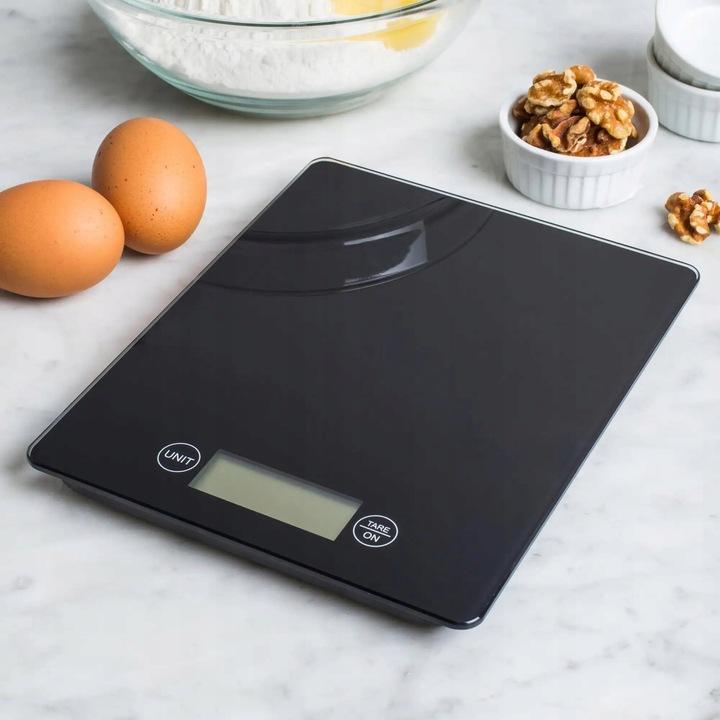 Waga Kuchenna Elektroniczna Lcd Do 5Kg Od 1G Szklana Czarna Domowa Płaska