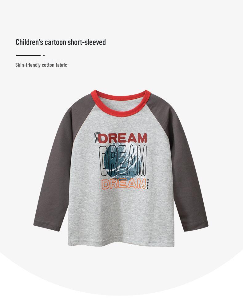 27kids Boys' Korean Style Cartoon Long Sleeve T-Shirt - Autumn Spliced Sleeve Baby Base Layer