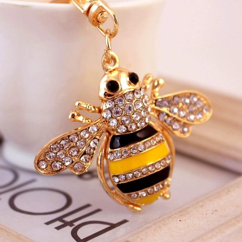 Rhinestone Bee Wing Keychain for Women Men Metal Gold Color Insect Animal Pendant Key Rings Jewelry porte clefs
