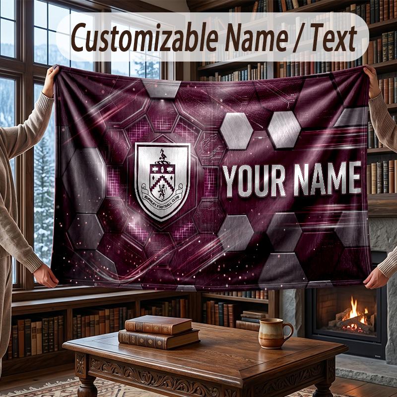 Custom Name Flannel Throw Blanket Burnley Football Pattern Warm Home Decoration