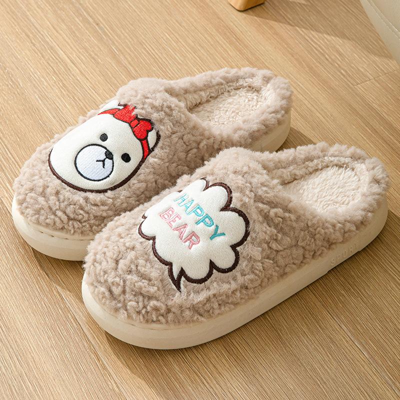 Cotton slippers women's velvet thermal slippers winter cotton drag couple cotton shoes men's thick-soled wool slippers shoes