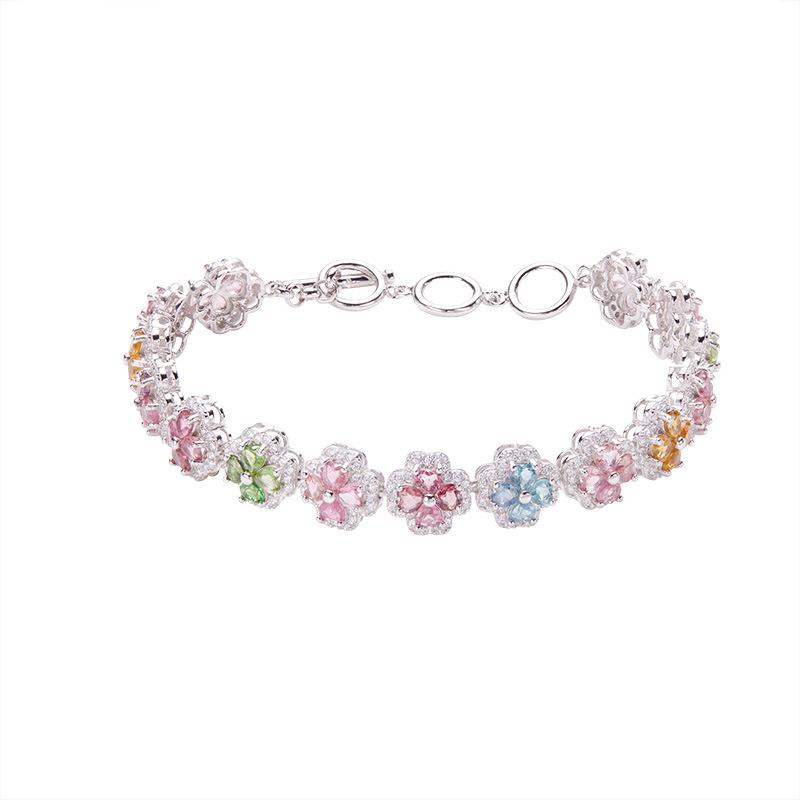 

Four-Leaf Clover Natural Tourmaline Bracelet S925 Silver Jewelry Xiaohongshu Wechat Channels