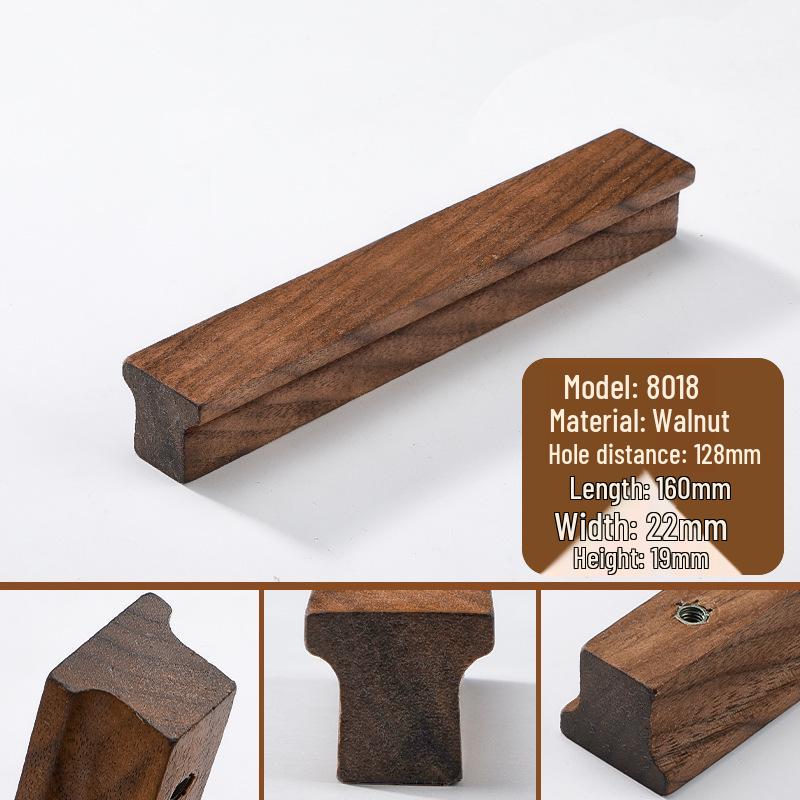 Japanese Minimalist Walnut Handle Solid Wood Cabinet and Wardrobe Drawer Handle
