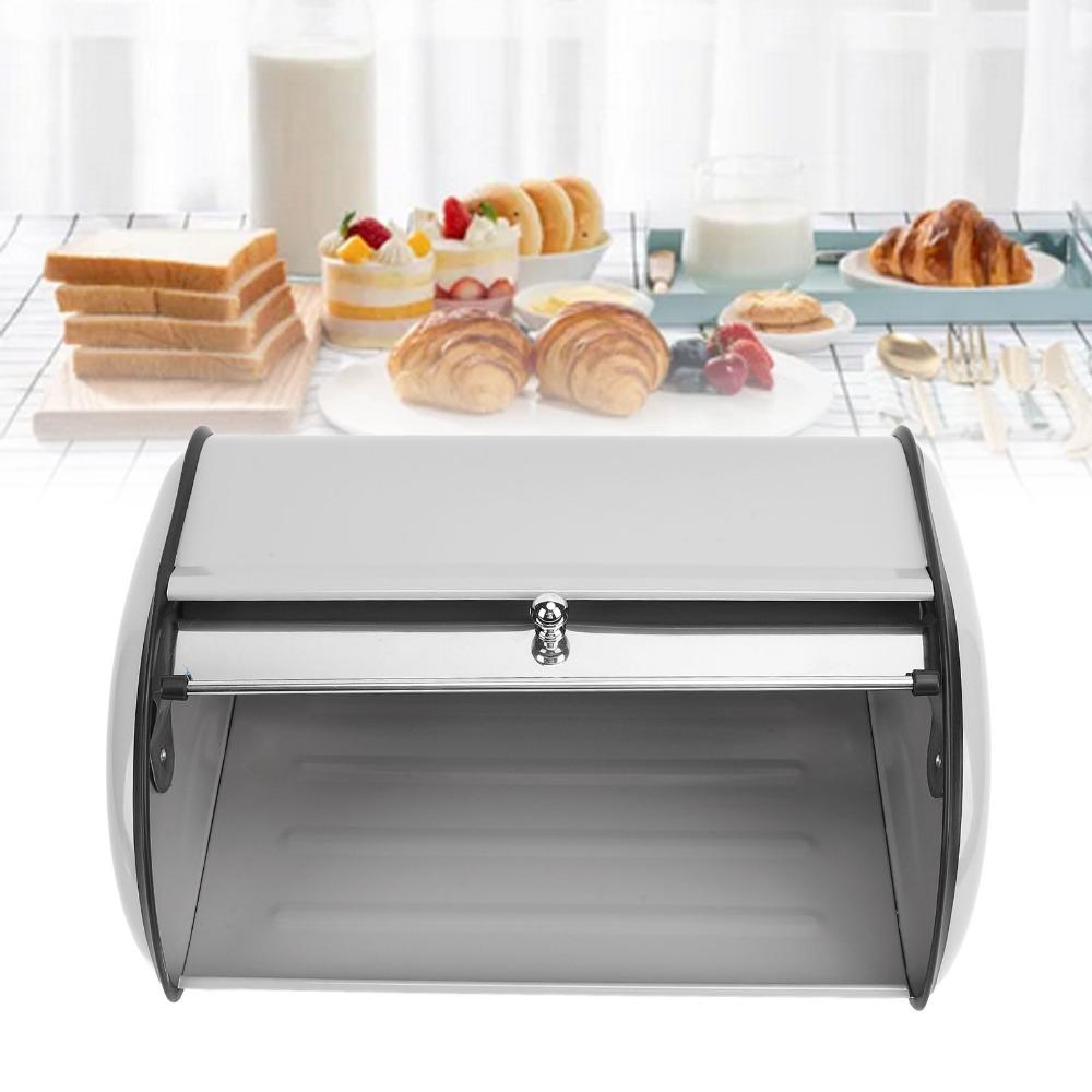 Grey Bread Storage Container Stainless Steel Metal Bread Bin Roll Top Bread Box  Kitchen Countertop