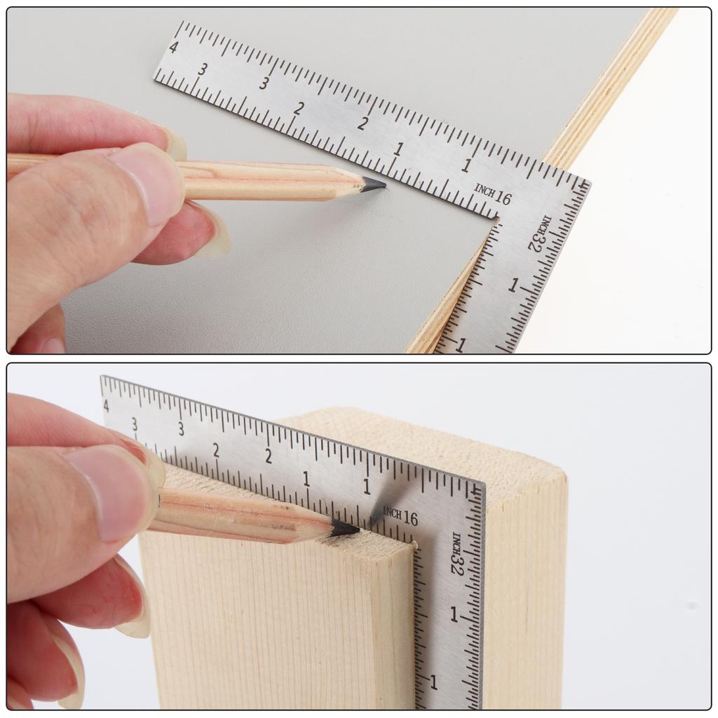 Stainless Steel 1.2mm L Shaped Ruler Double Imperial Scale Multi Size Heavy Duty Woodworking Decoration Engineering