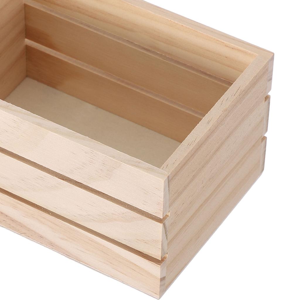 2Pcs Wooden Storage Crate Natural Pine Rustic Unfinished Unpainted Box for DIY Crafts Bedroom Kitchen Office Organizer Box