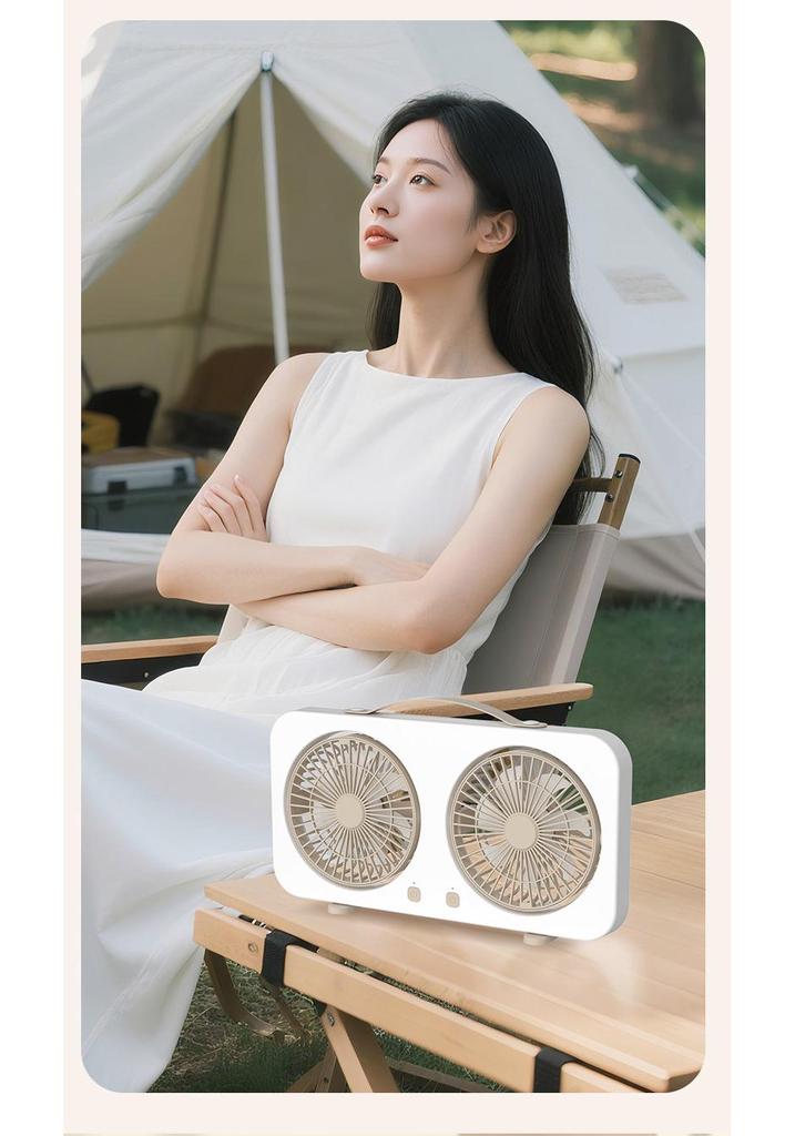 Dual-Head Desktop Fan: Five-Speed, High Airflow, Independent Control, Long Battery Life for Office & Home Use