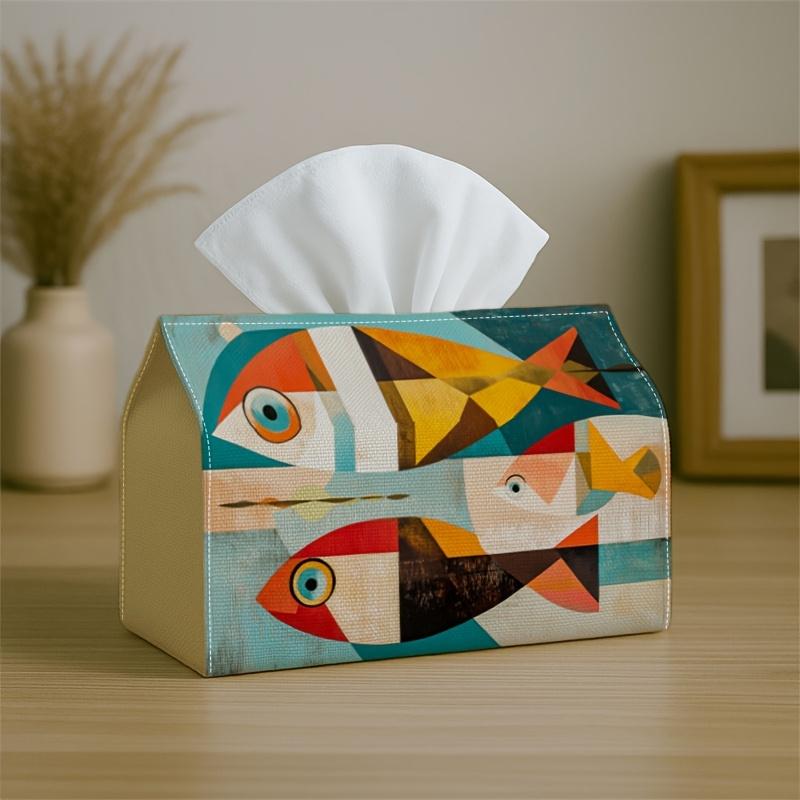 1pc Party Tissue Box,Modern Cubist Artistic,Multifunctional Tissue Holder,Fish Geometric Colorful,Outdoor Party Supplies, Everyday Desktop Tissue Stor
