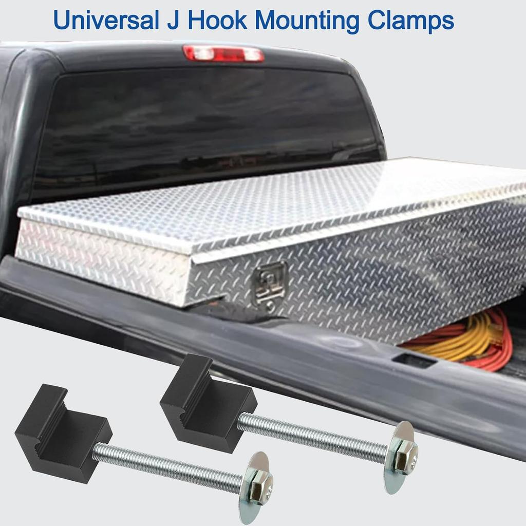 4Pcs Truck Tool Box Mounting Kit - Upgraded J Hook Crossover Tool Box Fits For Pickup Truck Tool Box Mount Tie Downs, Universal Aluminum Truck Tool