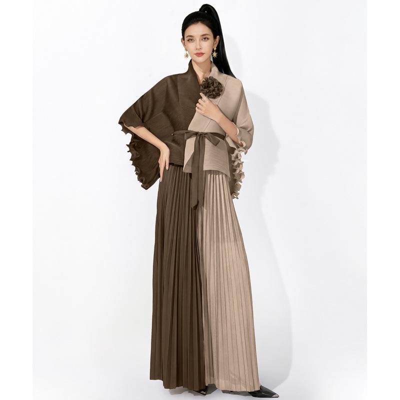 Women s Cross-Pleated Suit: Irregular Lapel Lace-Up Top & High-Waist Drapey Pants Two-Piece Set One Size синий