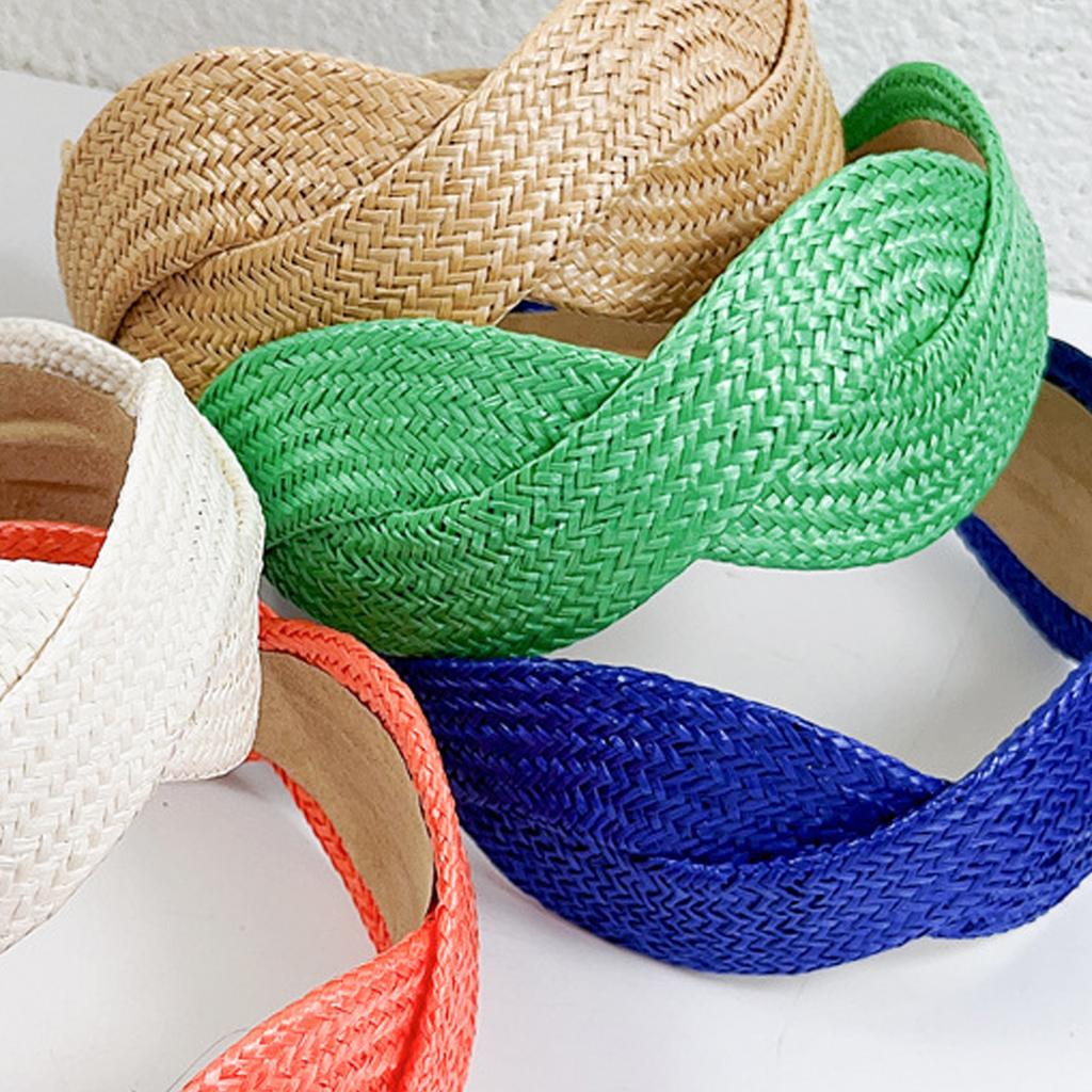 Wide Brim Braided Straw Headband Comfort Fit Solid Color Hair Accessory For Women Casual Outings Parties Vacations
